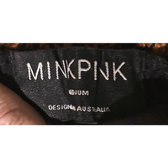 MINKPINK Bedouin Beauty Smocked Collar Flounce Hem Orange & Black Midi Dress M - Picture 7 of 8